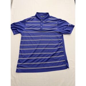 Callaway Polo Shirt Mens XL Blue Striped Short Sleeve Golf Performance Polyester